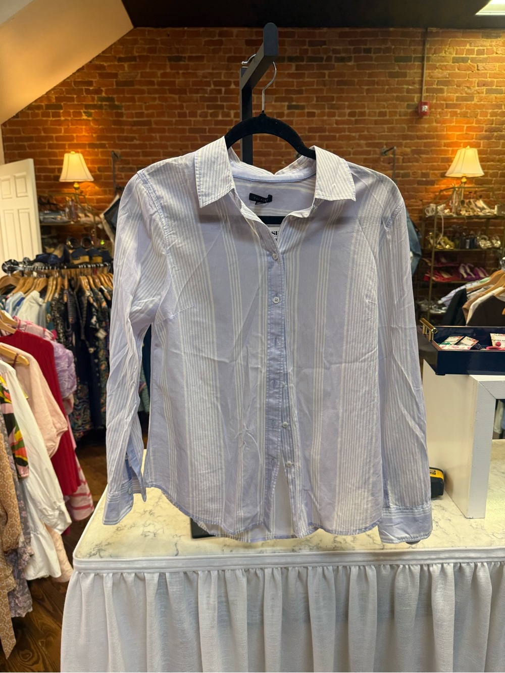 Talbots Light Blue and White Striped Women's Button-Down Shirt